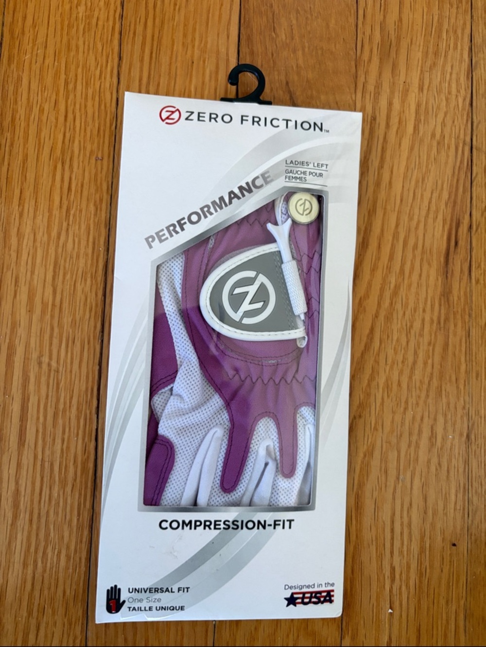 Zero Friction Ladies' Compression-Fit Golf Glove in Purple and White - Picture 10 of 12